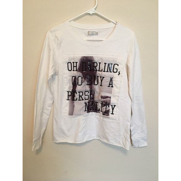 Miele Oh Darling Go Buy A Personality T Shirt Size Small White Long Sleeve - Picture 1 of 4